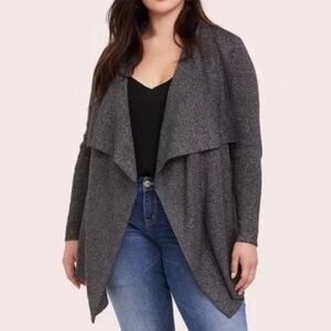 Torrid Ribbed Cardigan Drape Front Shawl Collar Sweater Size 2XL Grey Metallic